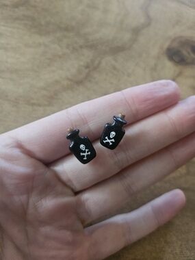 Black Skull Potion Bottle Clay Stud Earrings